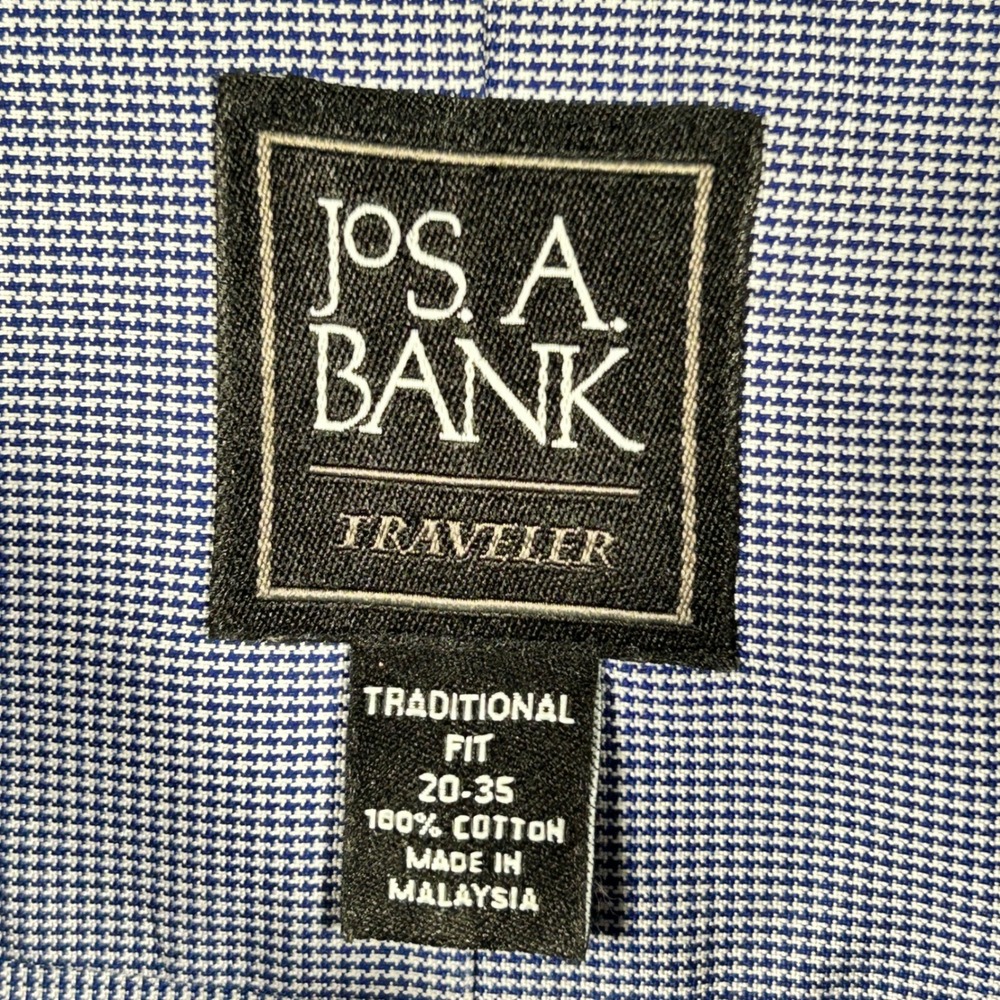 2 Jos. A. Bank Traveler Cotton Shirts Mens 20X35 Navy & Baby Blue Houndstooth - Picture 2 of 16